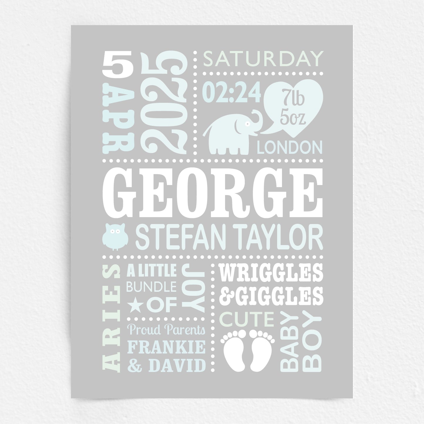 Custom Baby Print - Boy Cute Elephant