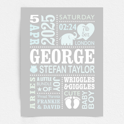 Custom Baby Print - Boy Cute Elephant