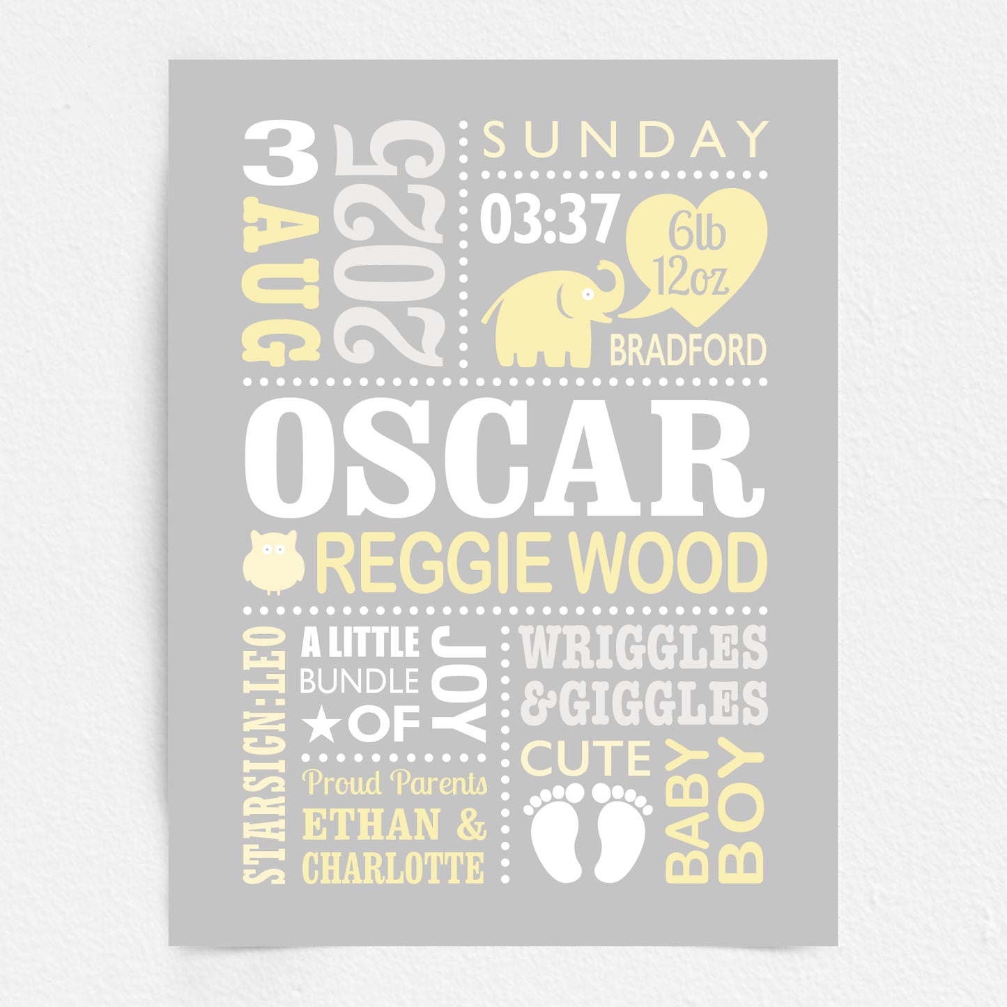 Custom Baby Print - Boy Cute Elephant