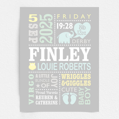 Custom Baby Print - Boy Cute Elephant