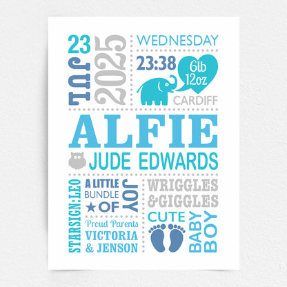 Custom Baby Print - Boy Cute Elephant 2