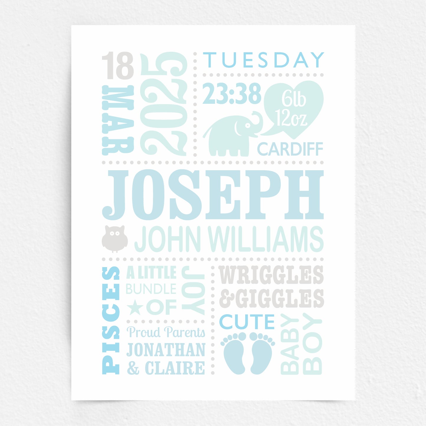 Custom Baby Print - Boy Cute Elephant 2