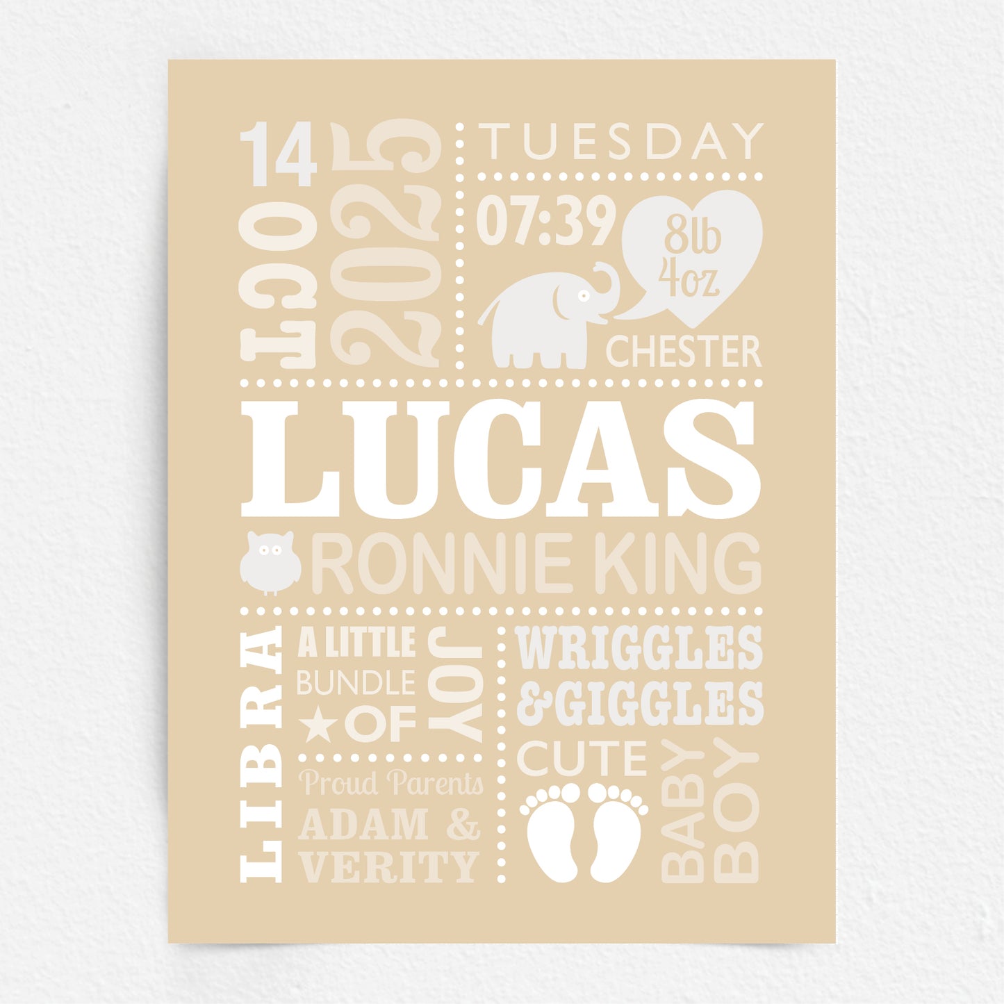 Custom Baby Print - Boy Cute Elephant