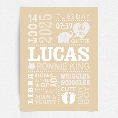 Custom Baby Print - Boy Cute Elephant