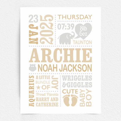 Custom Baby Print - Boy Cute Elephant 2