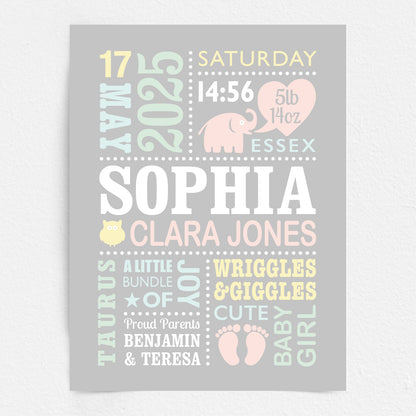 Custom Baby Print - Girl Cute Elephant