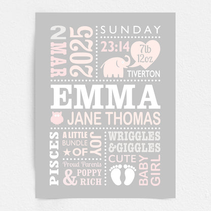 Custom Baby Print - Girl Cute Elephant