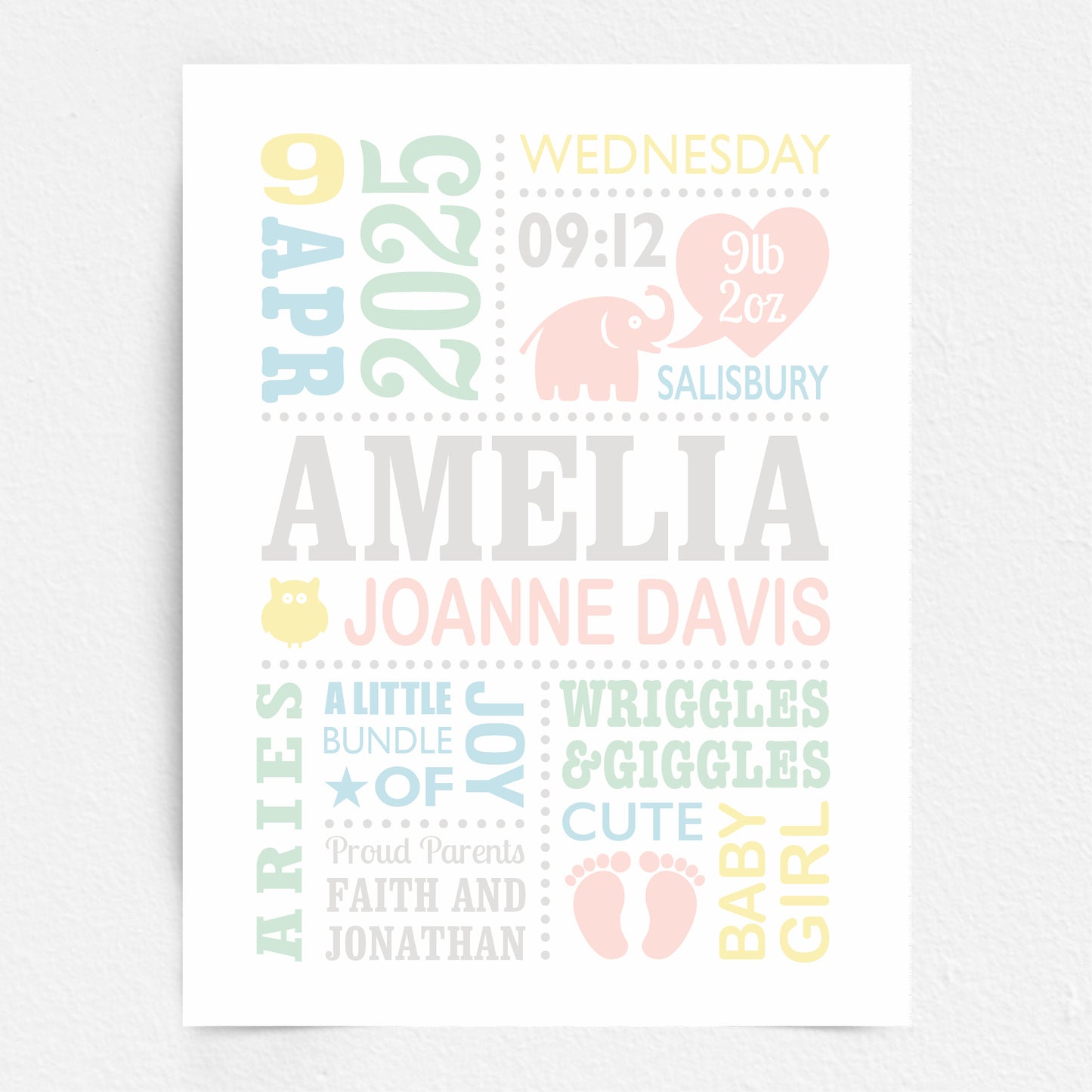 Custom Baby Print - Girl Cute Elephant 2