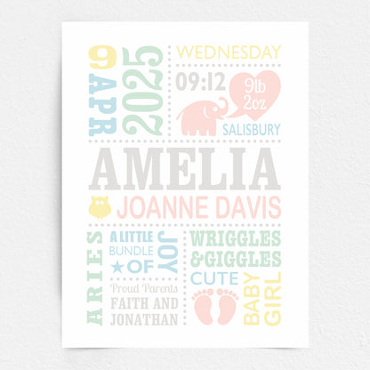 Custom Baby Print - Girl Cute Elephant 2