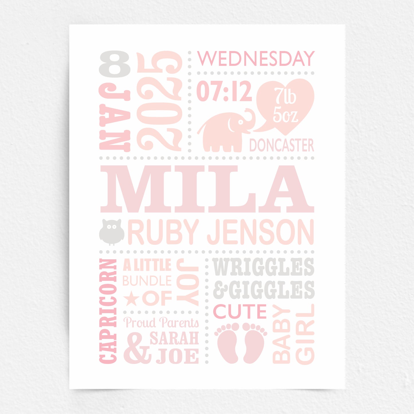 Custom Baby Print - Girl Cute Elephant 2