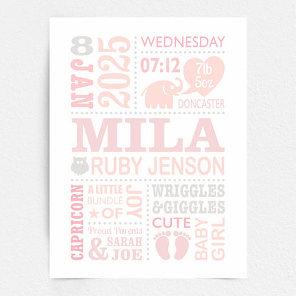 Custom Baby Print - Girl Cute Elephant 2