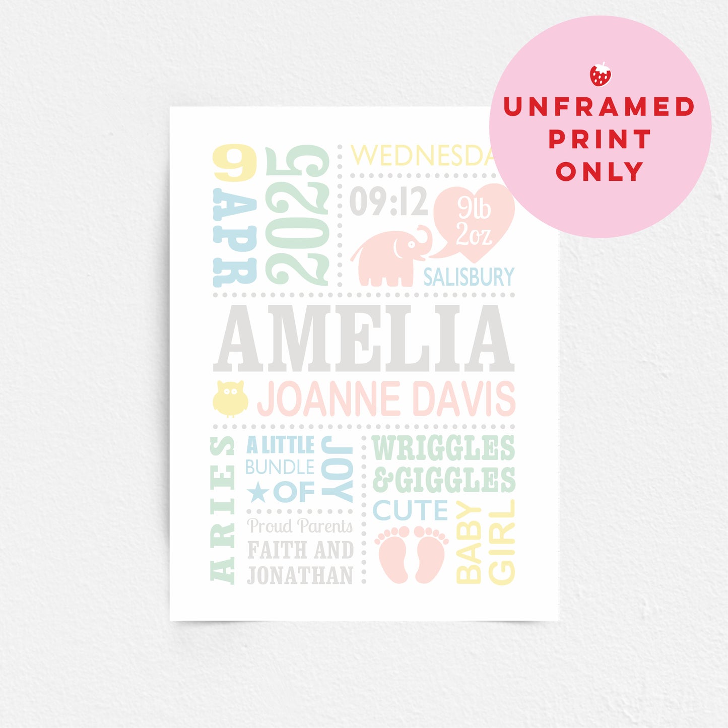 Custom Baby Print - Girl Cute Elephant 2