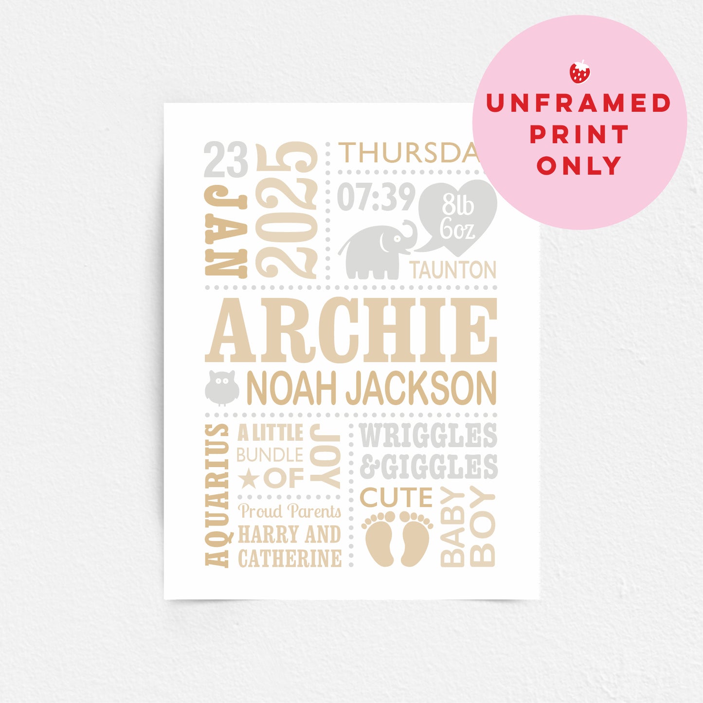 Custom Baby Print - Boy Cute Elephant 2