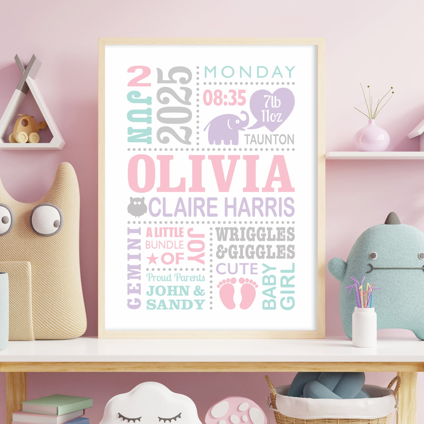 Custom Baby Print - Girl Cute Elephant 2