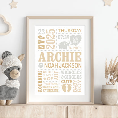 Custom Baby Print - Boy Cute Elephant 2