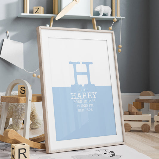 Custom Baby Print - Initial & Birth Details