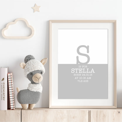 Custom Baby Print - Initial & Birth Details