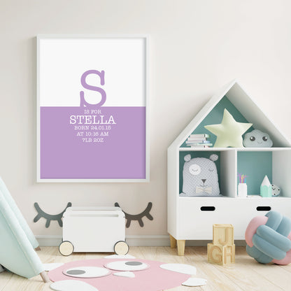 Custom Baby Print - Initial & Birth Details