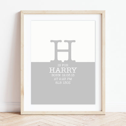 Custom Baby Print - Initial & Birth Details