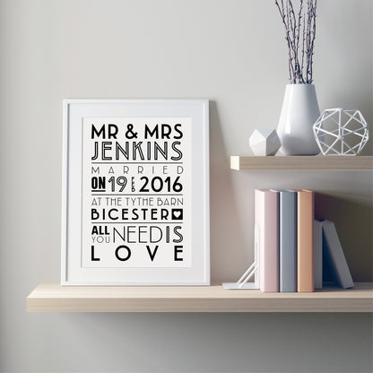 Custom Mr & Mrs Wedding Print - Art Deco