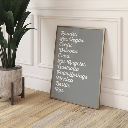 Custom Travel Print - Place Names List