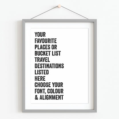 Custom Travel Print - Place Names List