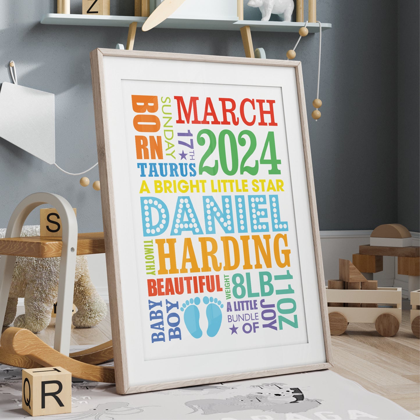 Custom Baby Print - Boy Name in Lights