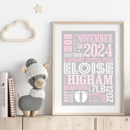 Custom Baby Print - Girl Name in Lights