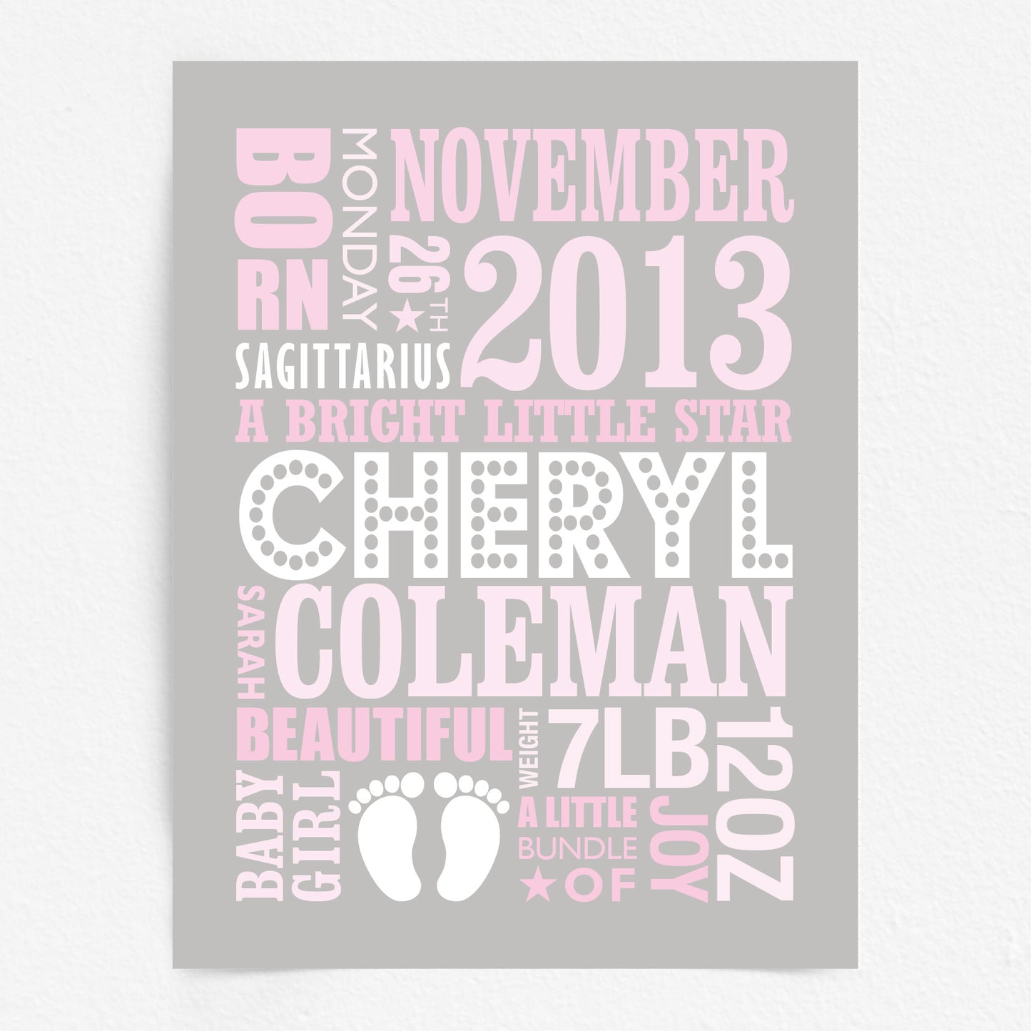 Custom Baby Print - Girl Name in Lights