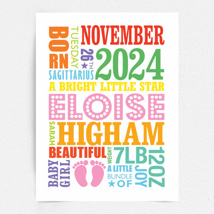 Custom Baby Print - Girl Name in Lights