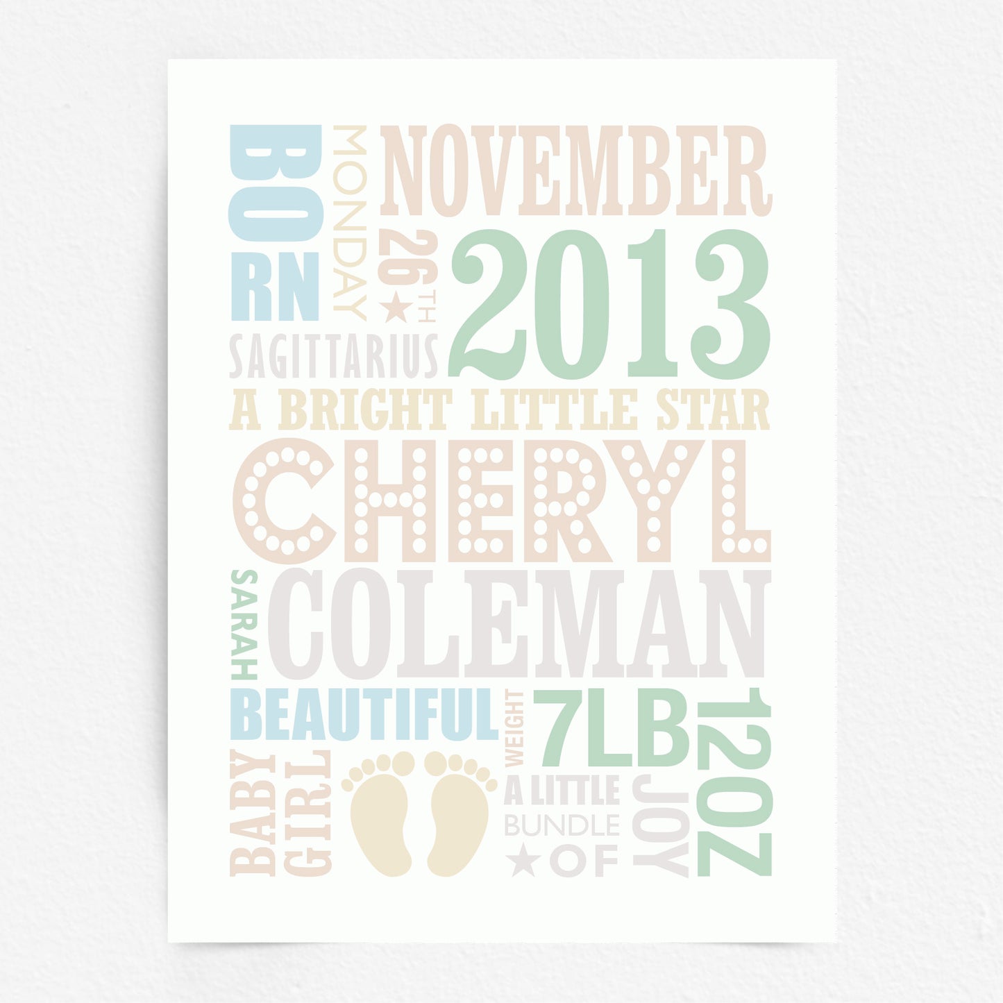Custom Baby Print - Girl Name in Lights