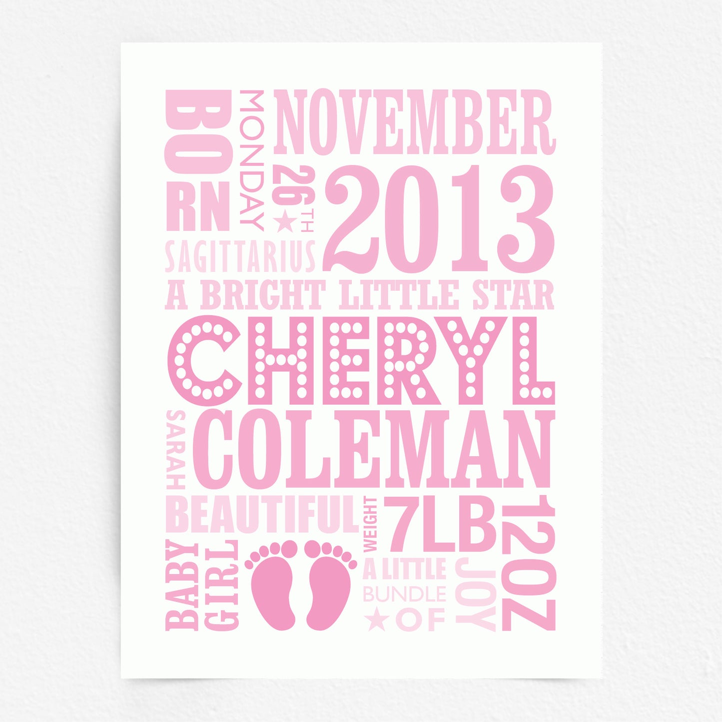 Custom Baby Print - Girl Name in Lights