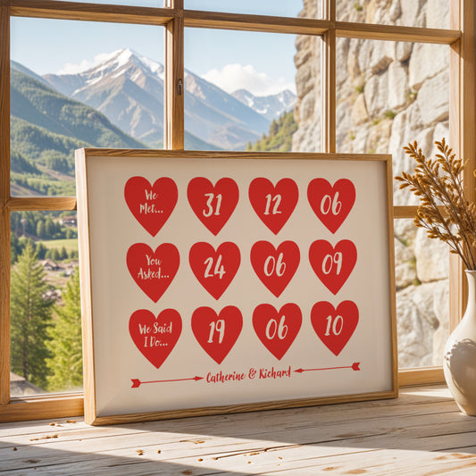 Custom Special Dates Print - Hearts