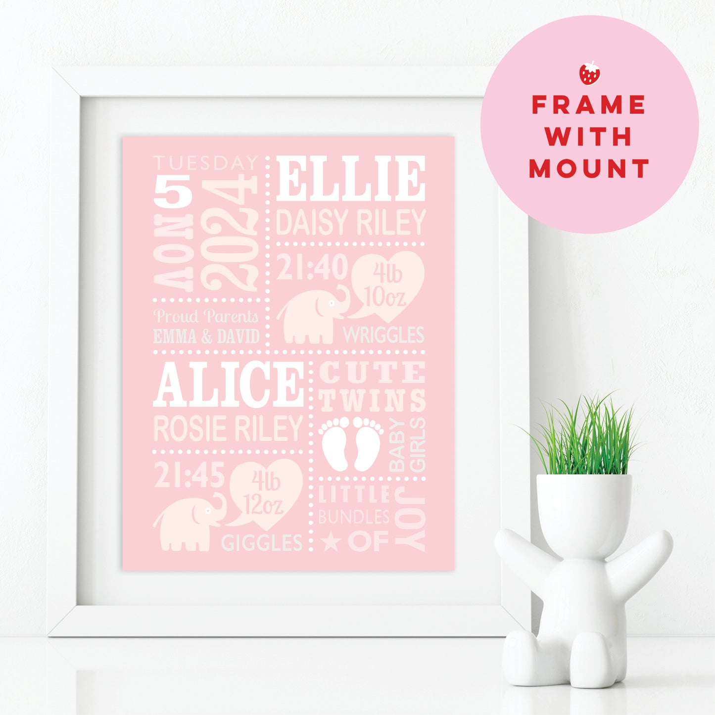 Custom Twin Babies Print - Girls Cute Elephants