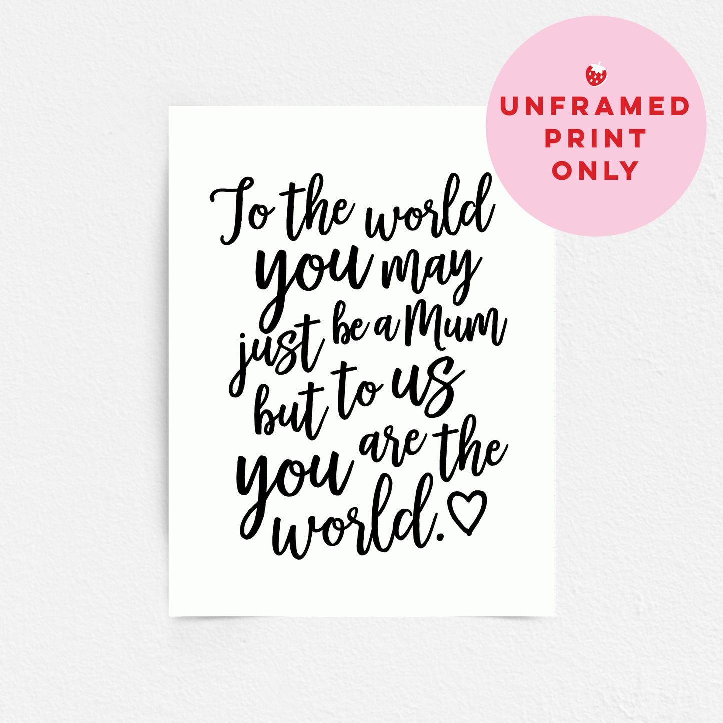 Mothers Day Quote Print - Mum you are the World