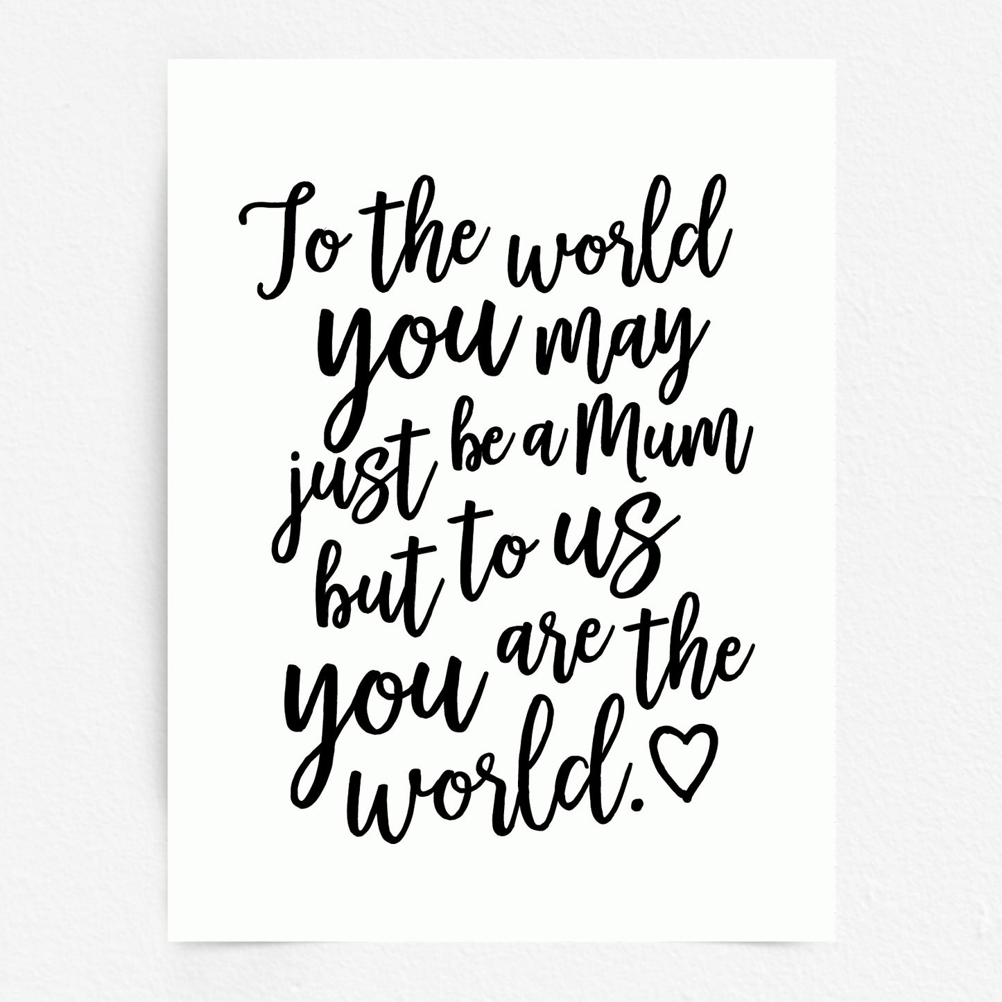 Mothers Day Quote Print - Mum you are the World