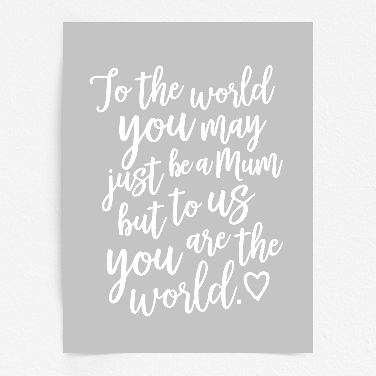 Mothers Day Quote Print - Mum you are the World