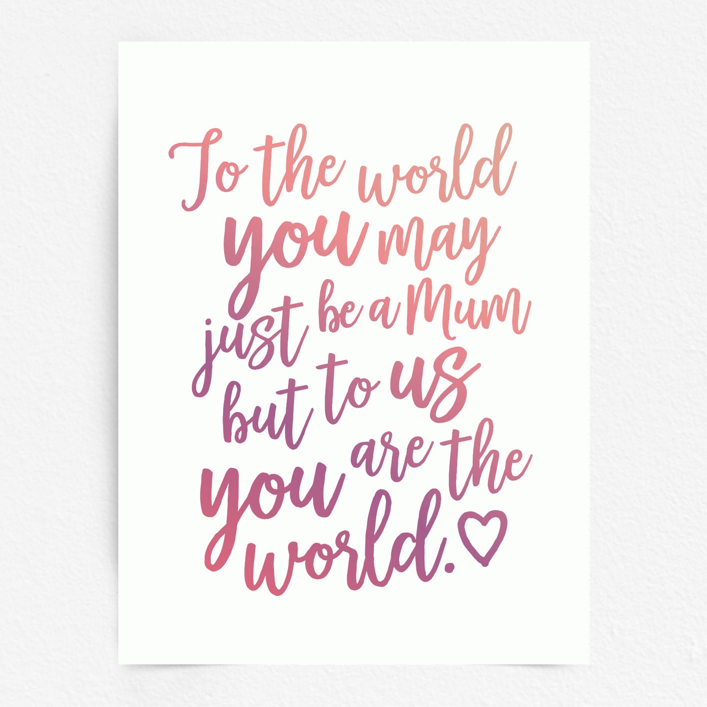 Mothers Day Quote Print - Mum you are the World