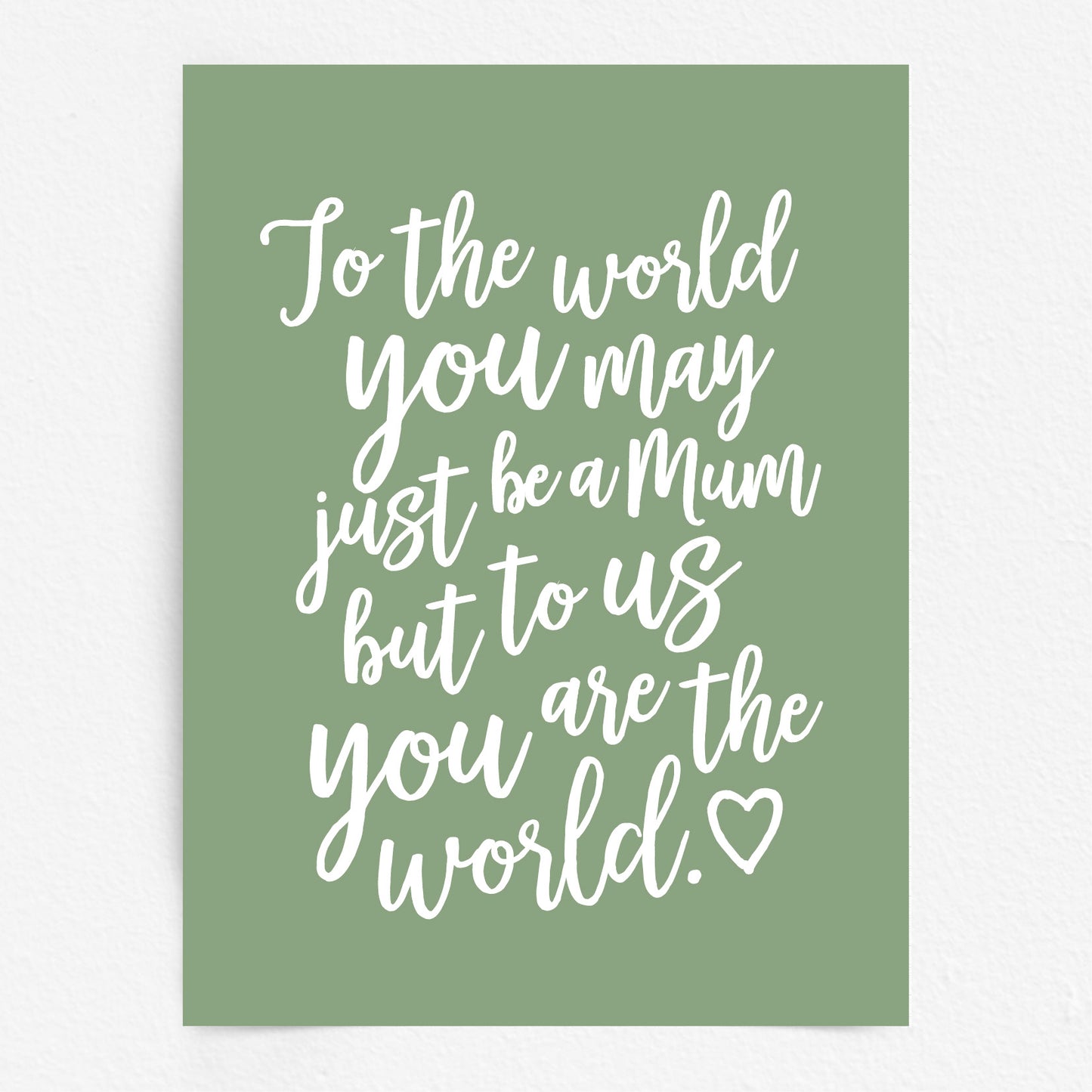 Mothers Day Quote Print - Mum you are the World