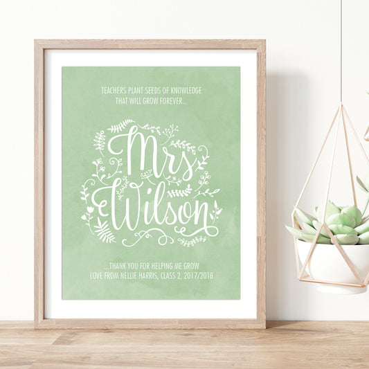 Custom Teacher Print - Thank you for helping me grow