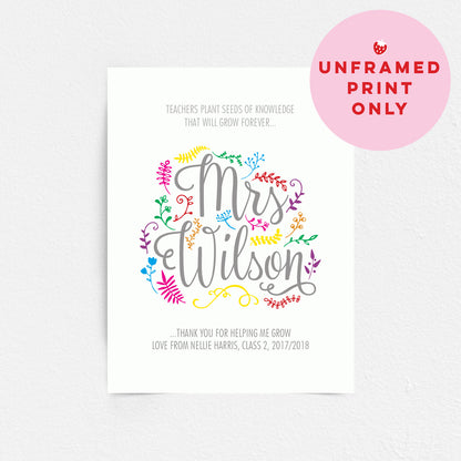 Custom Teacher Print - Thank you for helping me grow