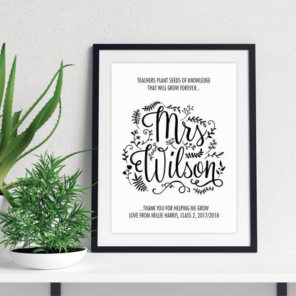 Custom Teacher Print - Thank you for helping me grow