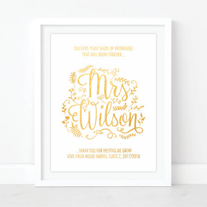 Custom Teacher Print - Thank you for helping me grow