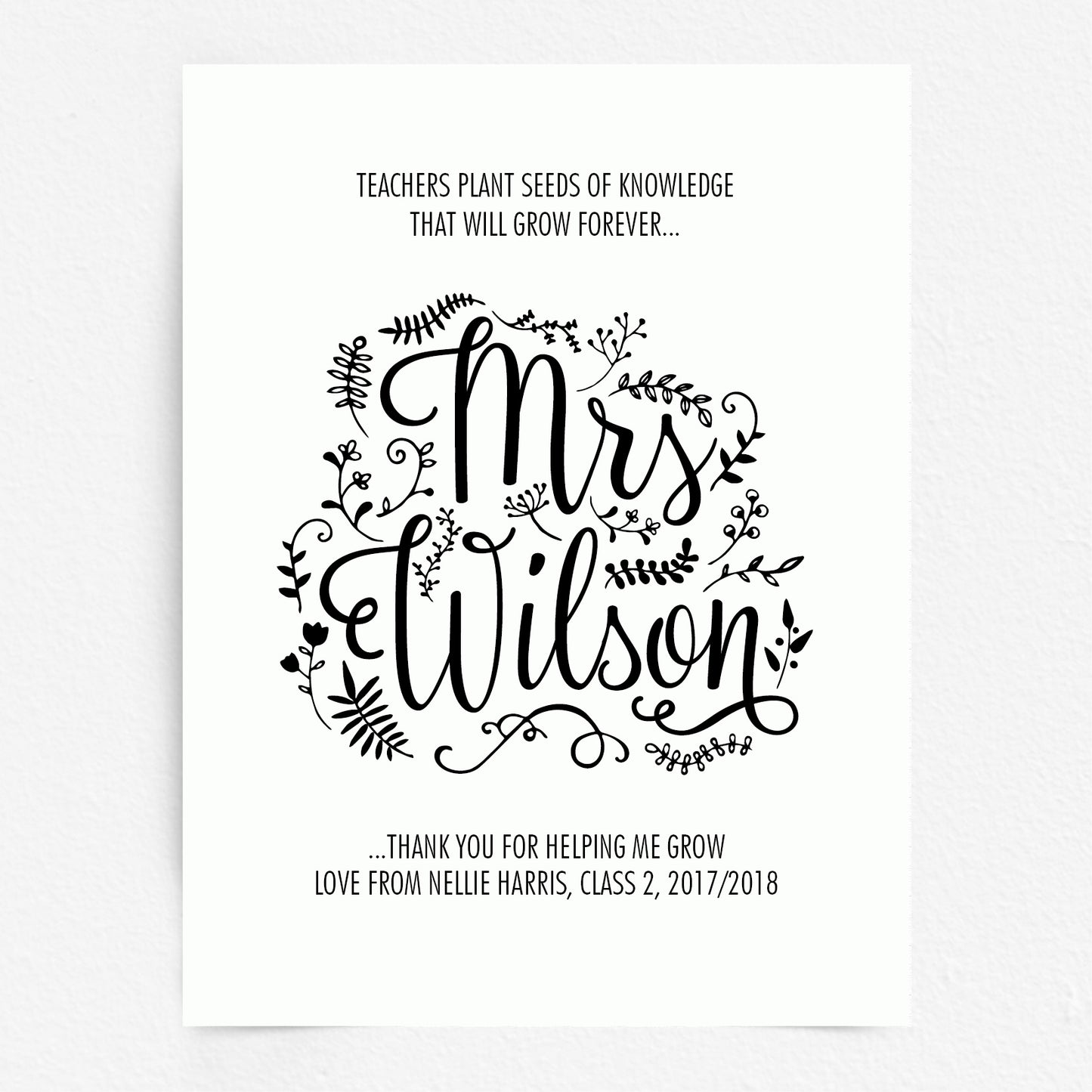 Custom Teacher Print - Thank you for helping me grow