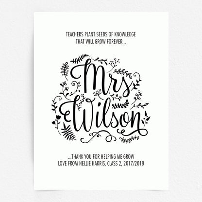 Custom Teacher Print - Thank you for helping me grow