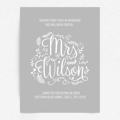 Custom Teacher Print - Thank you for helping me grow