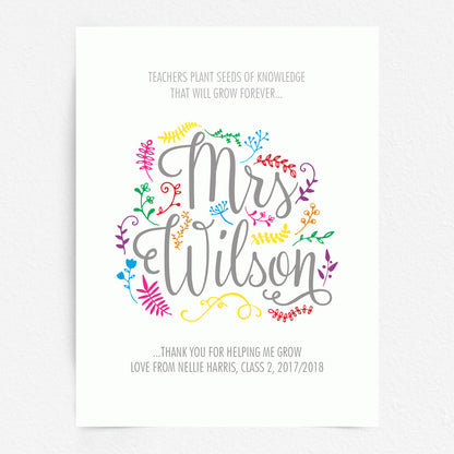 Custom Teacher Print - Thank you for helping me grow
