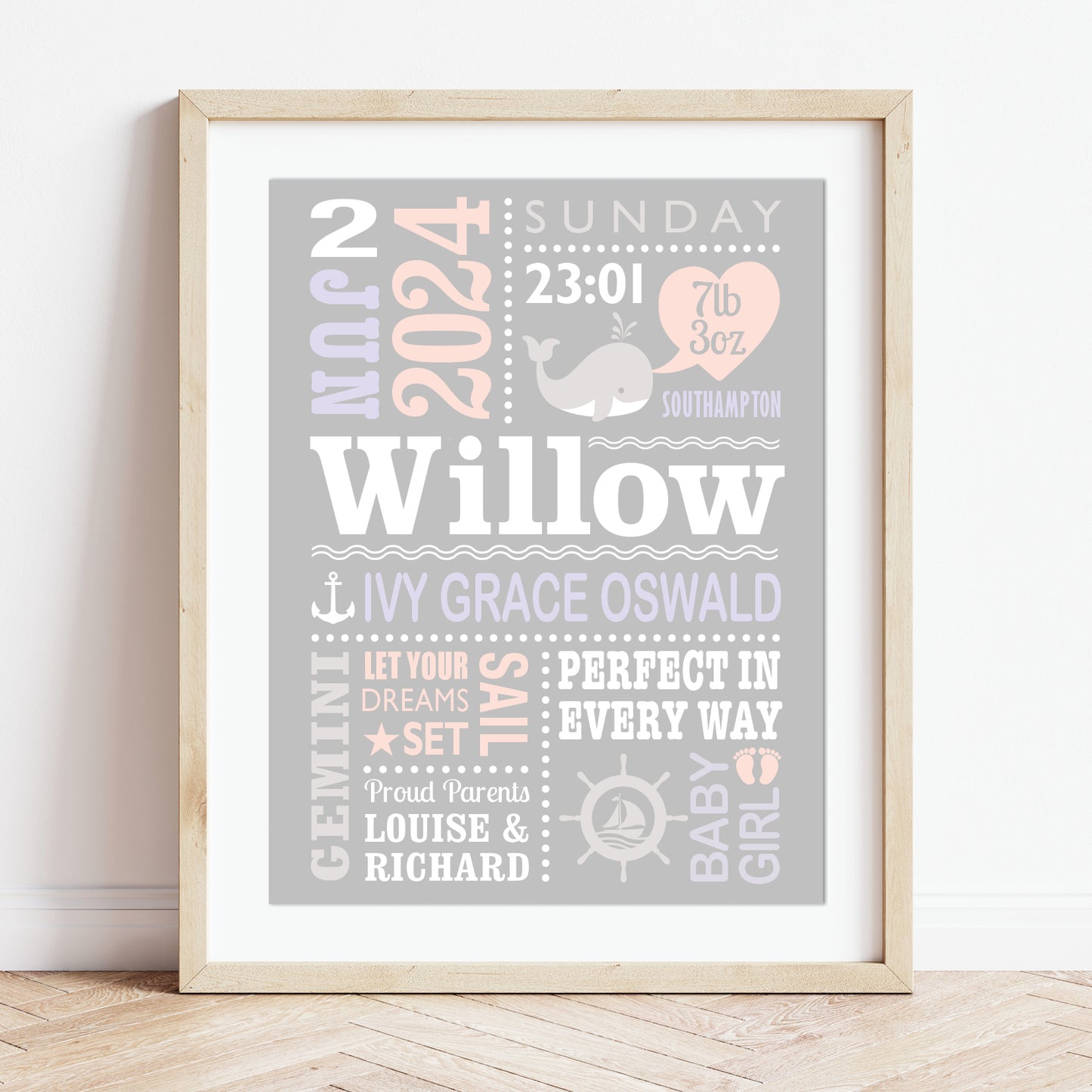 Custom Baby Print - Girl Nautical Whale