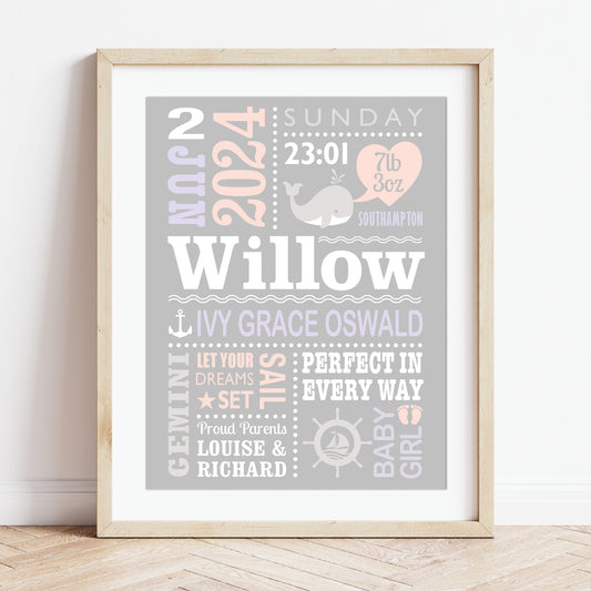Custom Baby Print - Girl Nautical Whale