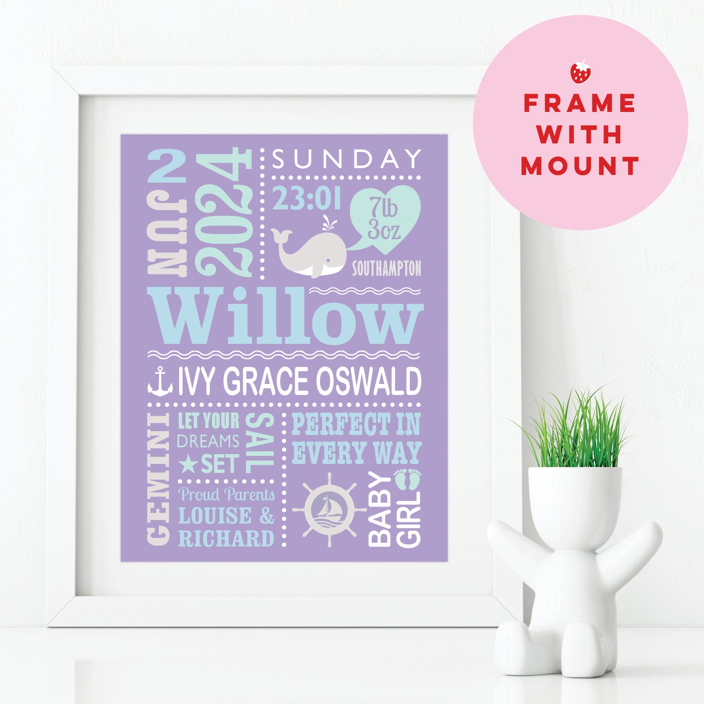 Custom Baby Print - Girl Nautical Whale